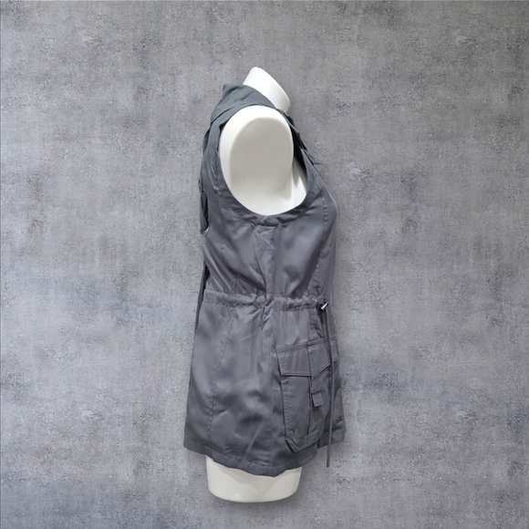 Democracy Size XSmall Gray Cinch Waist Cargo Pockets Accent Back Vest Lined - Picture 3 of 12